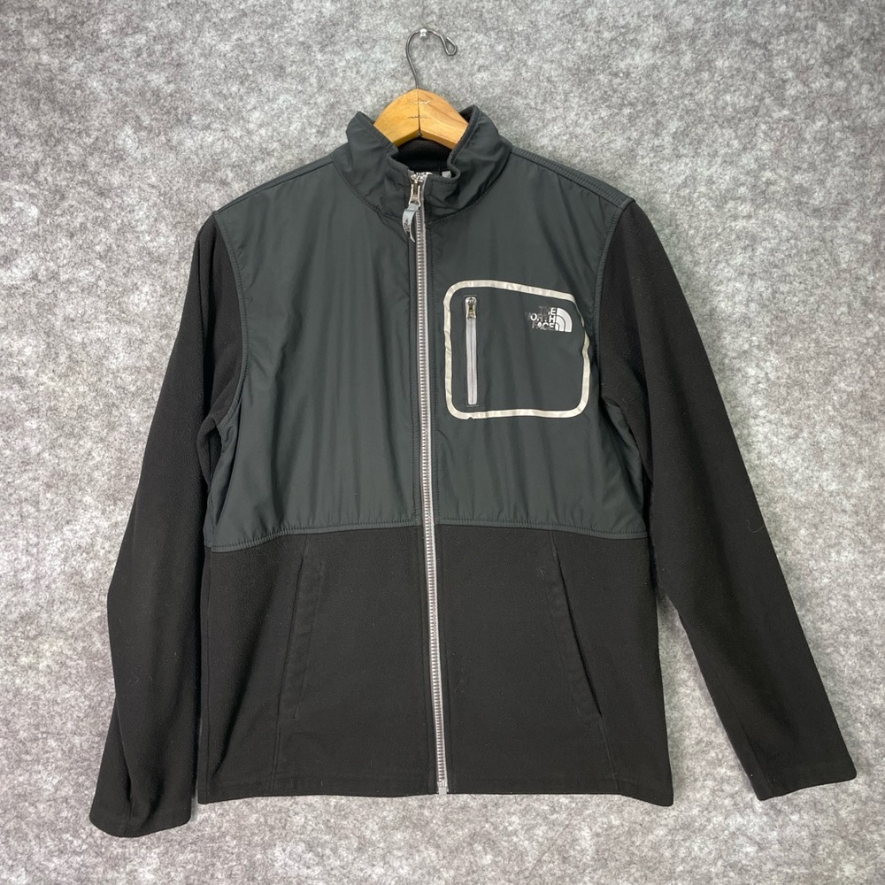 The North Face Jacket Boys 18/20 Black Fleece Full Zip Chest Reflective Pocket